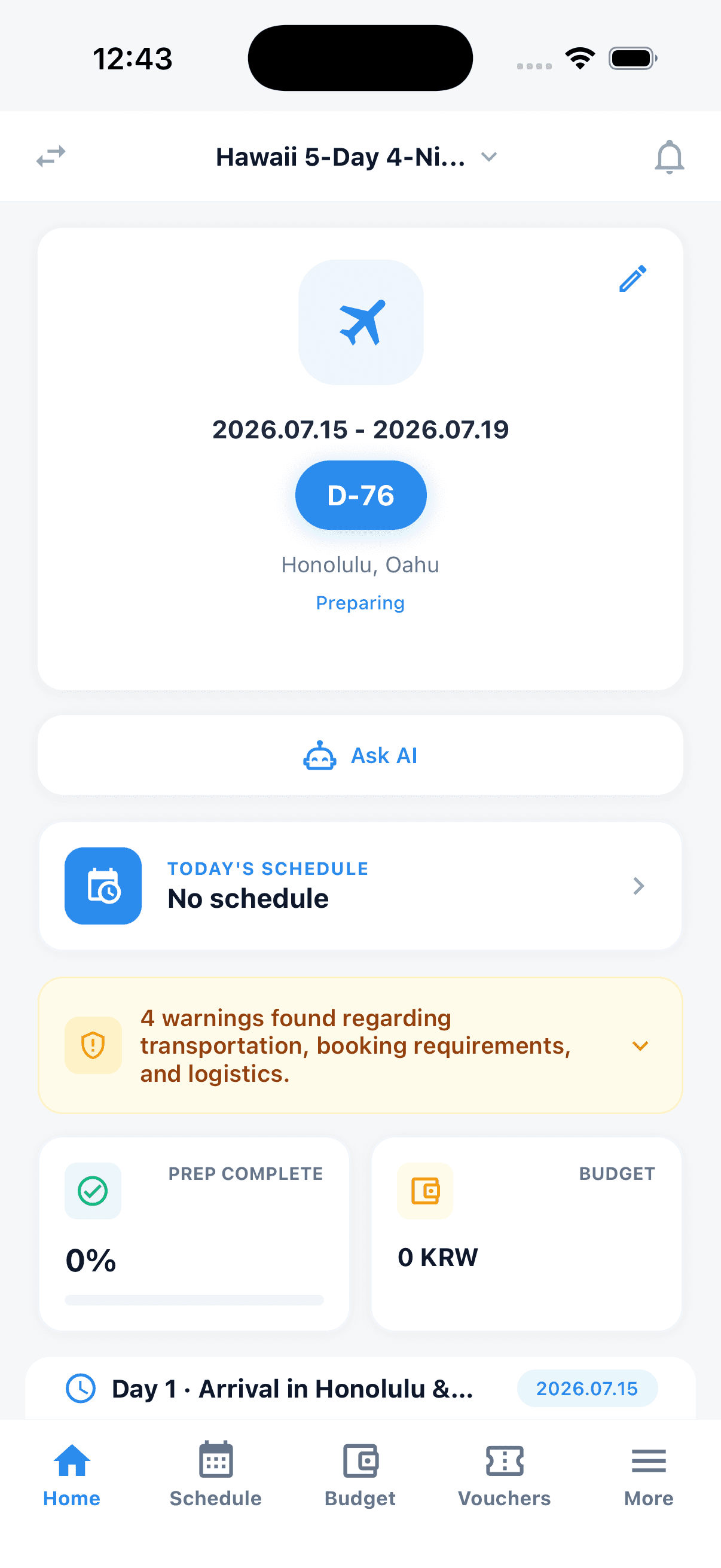 Tripop home — D-day with AI gap analysis