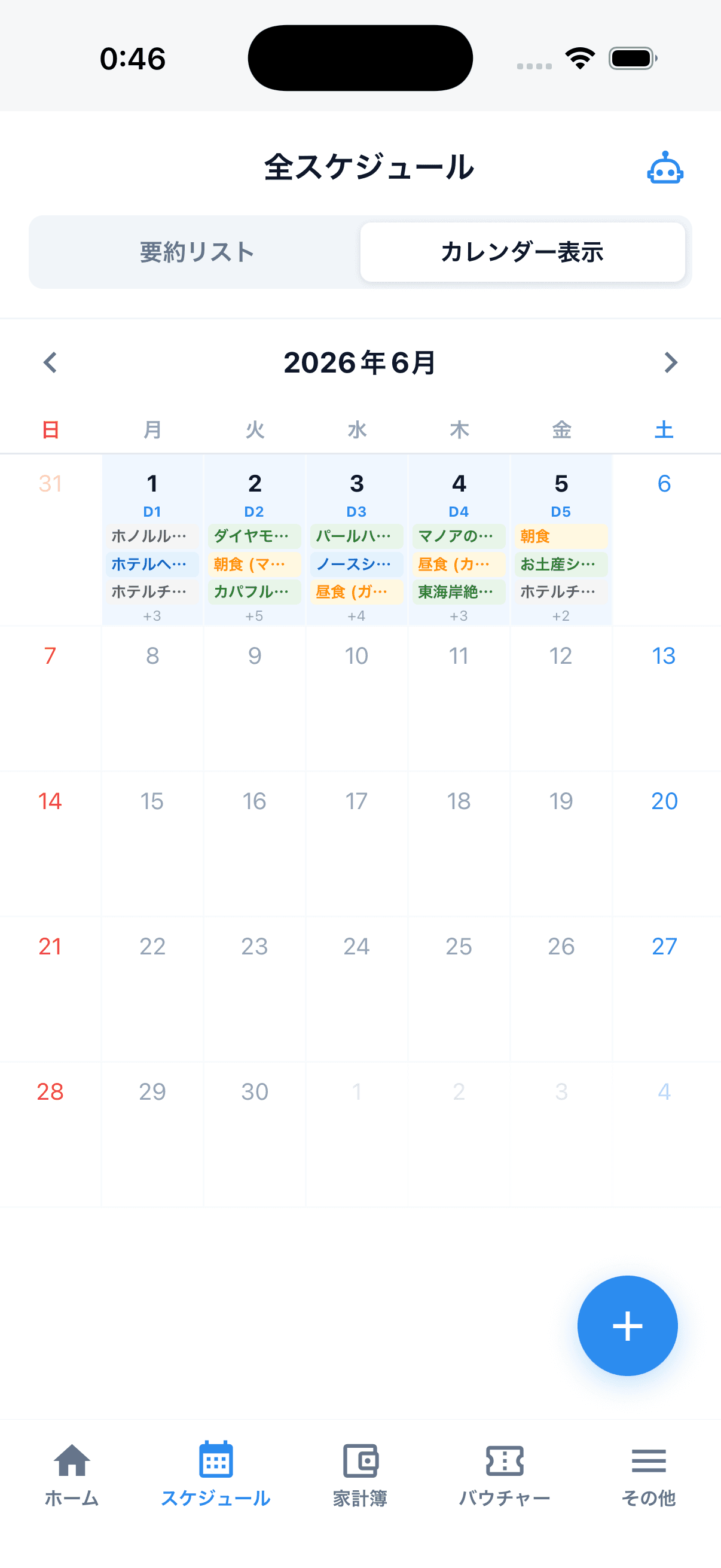 スケジュールタブ — Day別サマリー