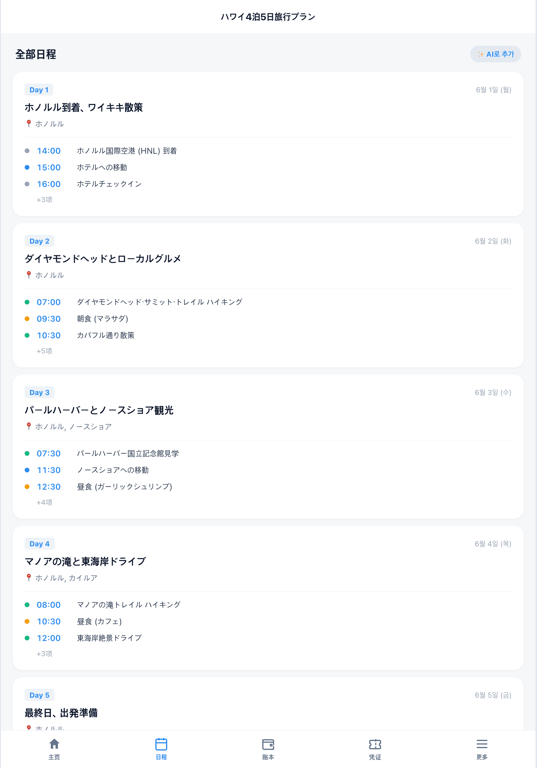 ウェブスケジュール — Day 1〜5の全体表示