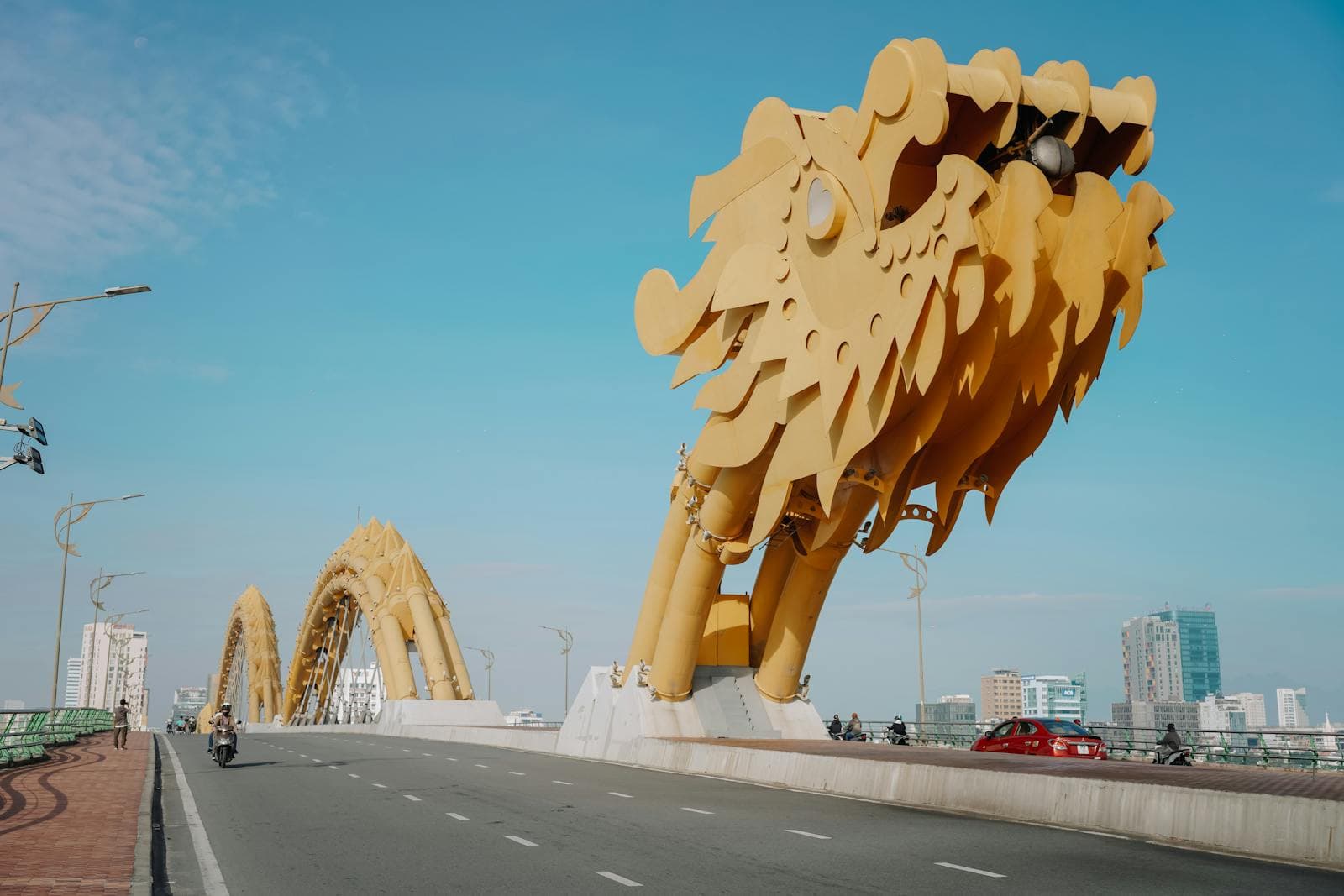 Da Nang Dragon Bridge, the city's signature landmark stretching across the Han River. Fire and water show every Saturday and Sunday at 9 PM.
