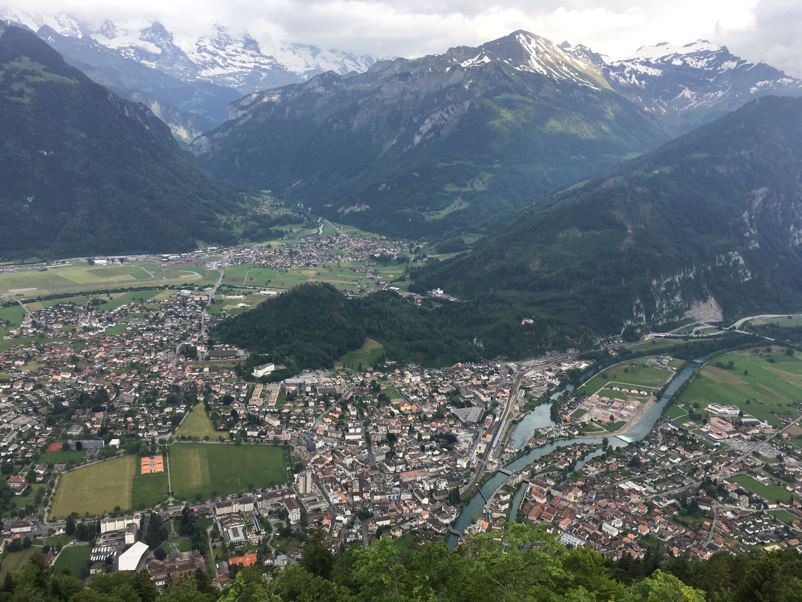 Interlaken town and the Aare river seen from a viewpoint