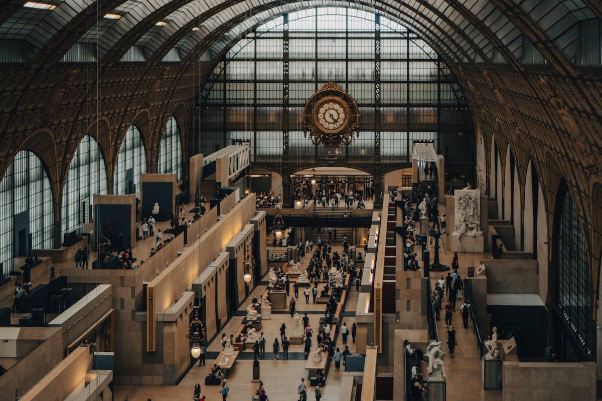 Musée d'Orsay interior, the magnificent arched hall of a former 1900 railway station now housing the world's finest Impressionist collection