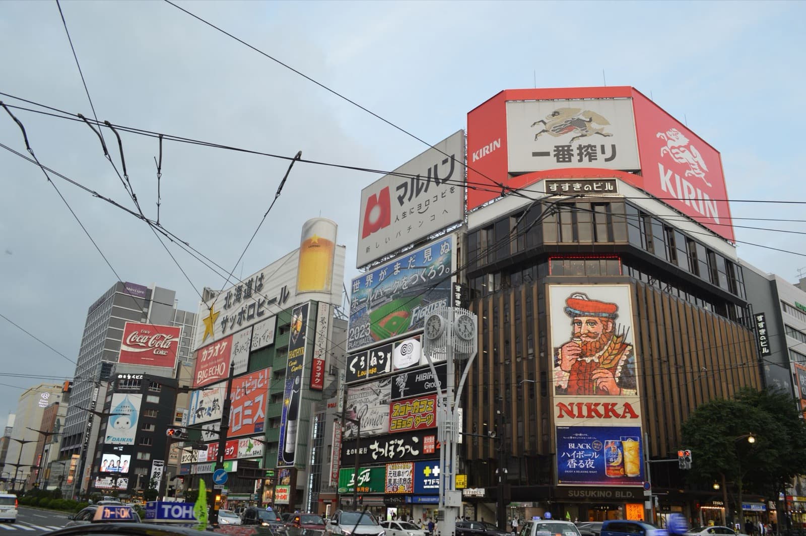 The Susukino intersection under its beer signboards