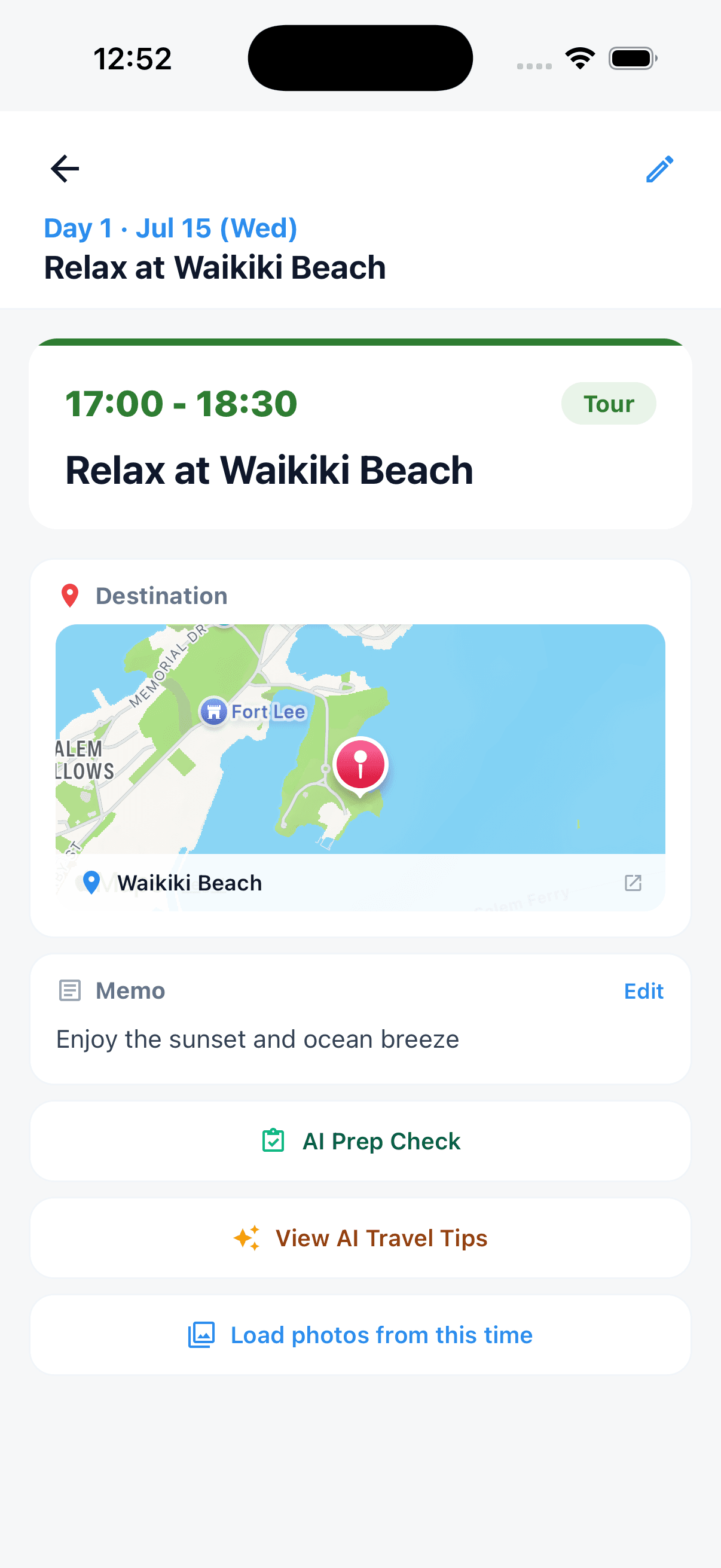 Event detail, Waikiki Beach map and notes
