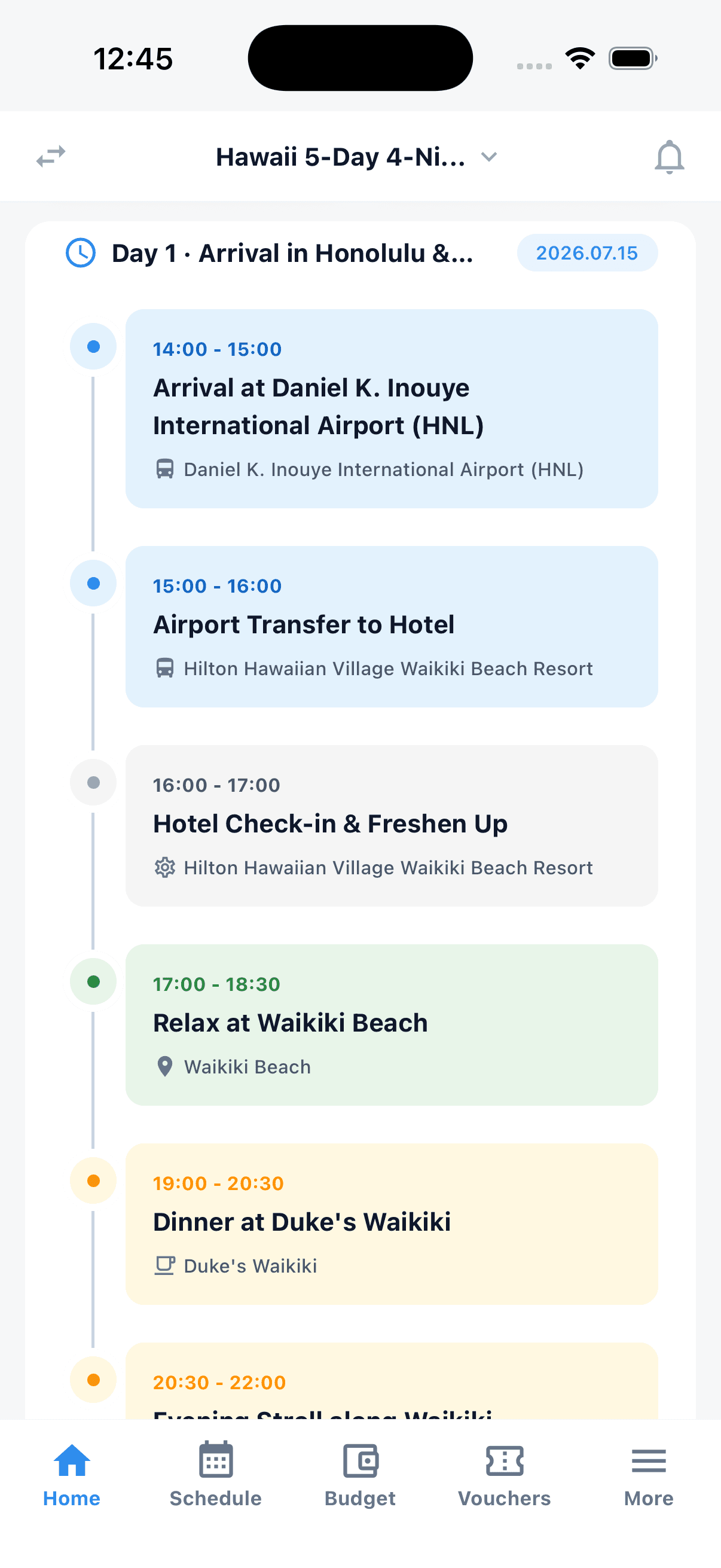 Tripop home — Day 1 chronological events