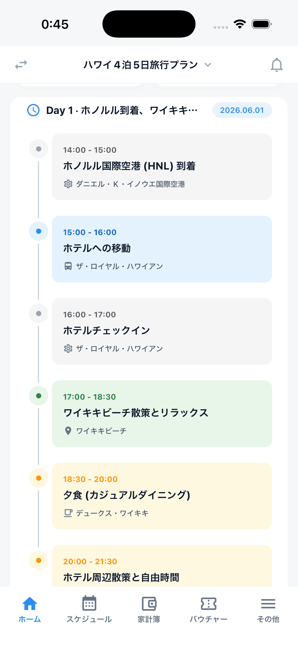 Tripop ホーム, Day 1の時系列