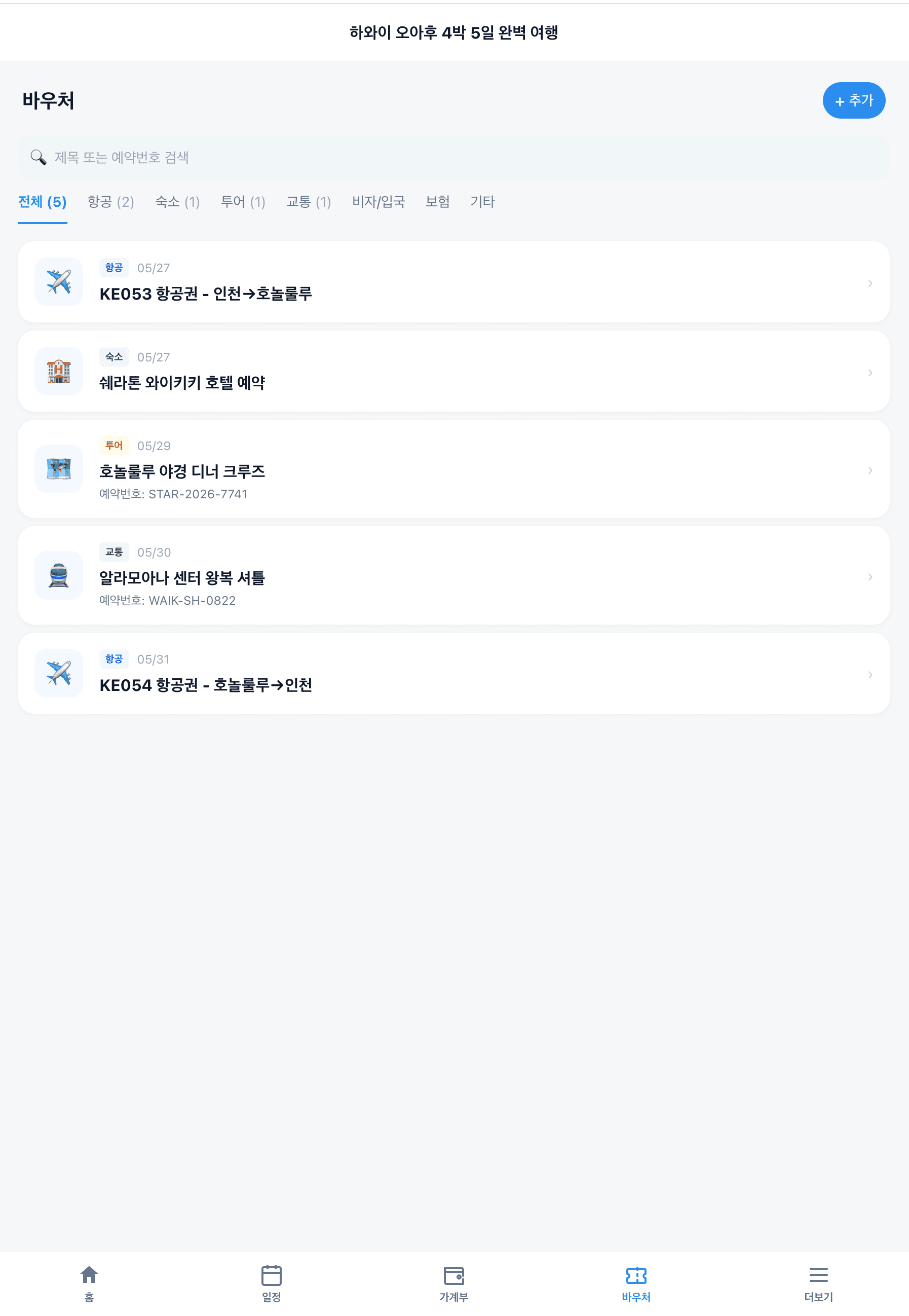 웹 바우처, 항공·숙소·투어·교통 카테고리