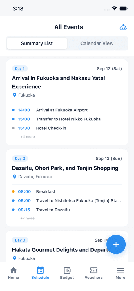 Tripop schedule, Day 1 Hakata and Nakasu, Day 2 Dazaifu and Ohori Park, Day 3 Hakata gourmet and departure